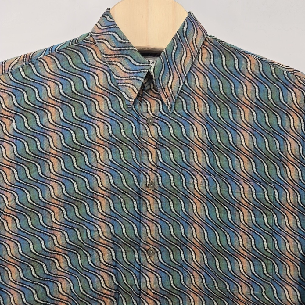 Vtg Jhane Barnes Shirt Mens Medium Geomrtric Abstract Wave Colorful Long Sleeve